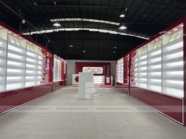 Burgundy White Phone Store Wall Display Layout