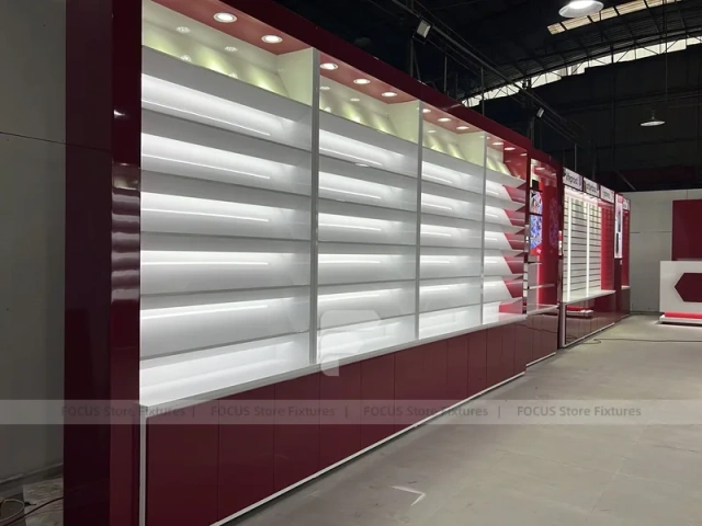 Burgundy White Phone Store Wall Display Layout