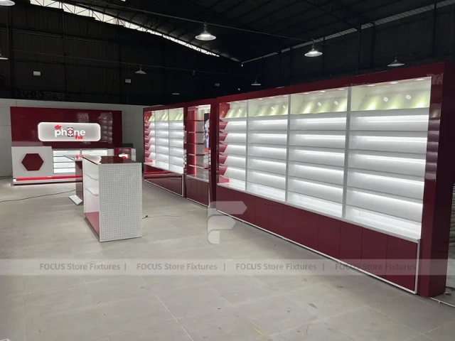 Burgundy White Phone Store Wall Display Layout