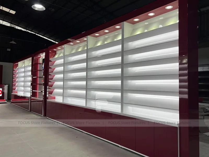 Burgundy White Phone Store Wall Display Layout