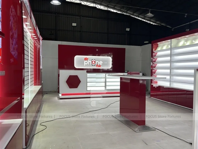 Burgundy White Phone Store Wall Display Layout