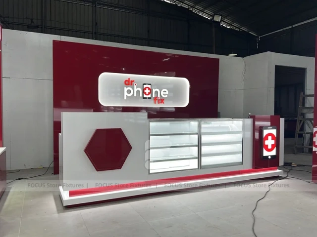 Burgundy White Phone Store Wall Display Layout