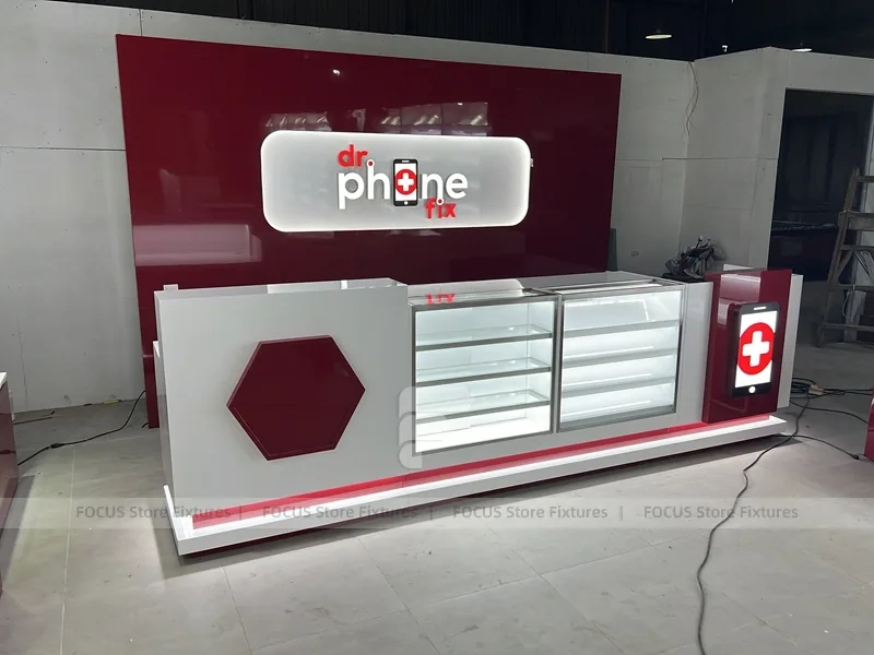 Burgundy White Phone Store Wall Display Layout