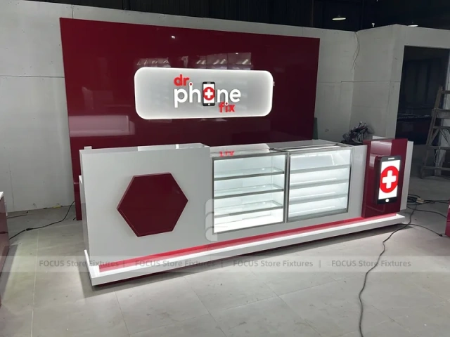 Burgundy White Phone Store Wall Display Layout