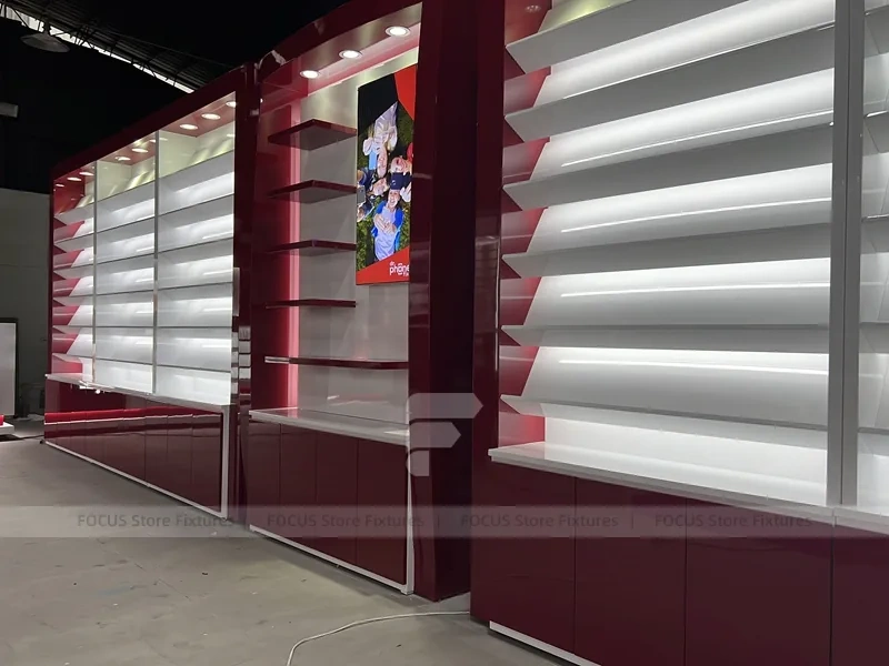 Burgundy White Phone Store Wall Display Layout
