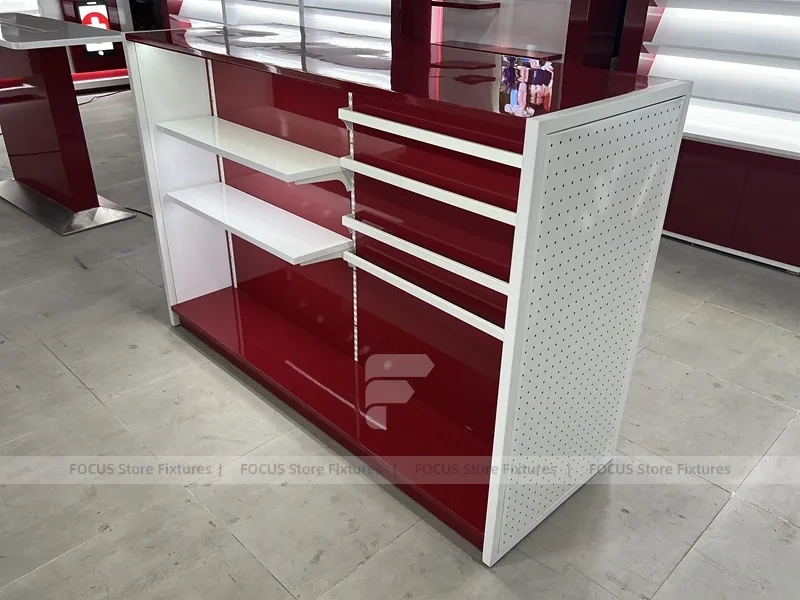 Burgundy White Phone Store Wall Display Layout