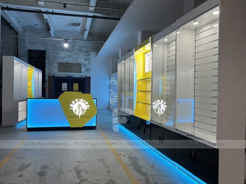 Burgundy White Phone Store Wall Display Layout