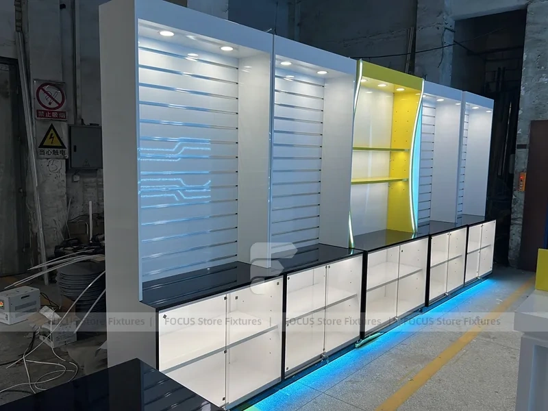 Burgundy White Phone Store Wall Display Layout