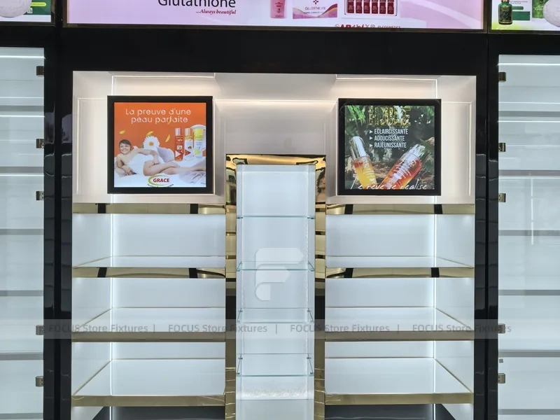 Close Up Black White Glass Display Wall Cabinet