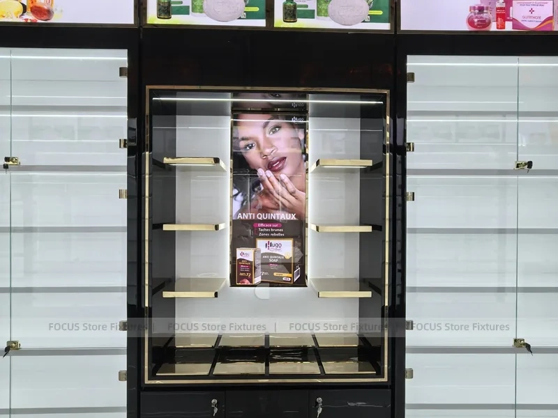 Close Up Black White Glass Display Wall Cabinet