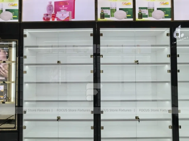 Close Up Black White Glass Display Wall Cabinet