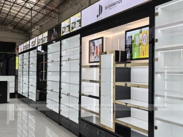 Close Up Black White Glass Display Wall Cabinet