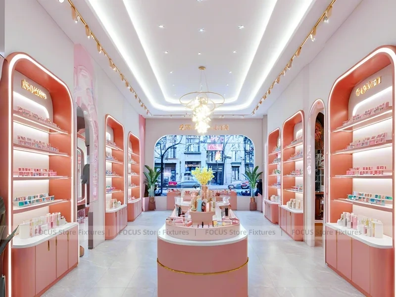 Coral Arched Skincare Store with Round Counter