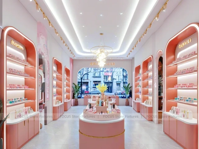 Coral Arched Skincare Store with Round Counter
