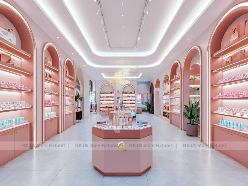 Coral Arched Skincare Store with Round Counter