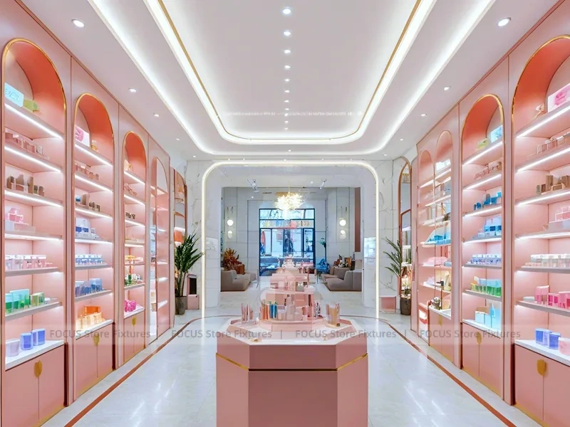Coral Arched Skincare Store with Round Counter