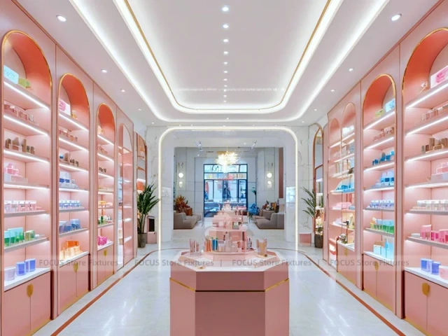 Coral Arched Skincare Store with Round Counter