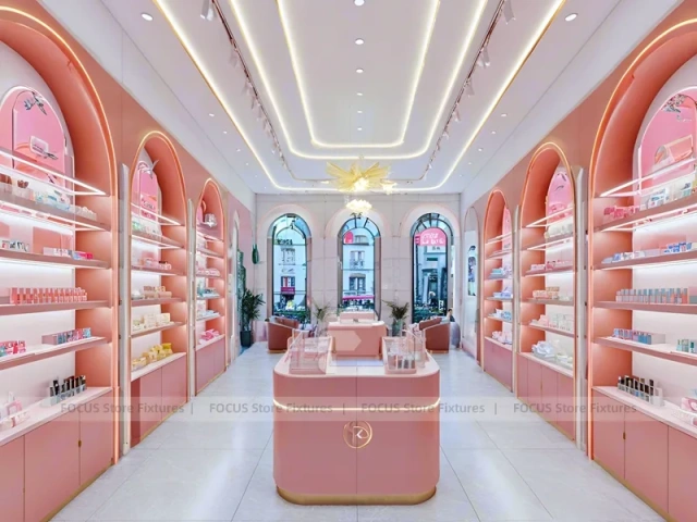 Coral Arched Skincare Store with Round Counter