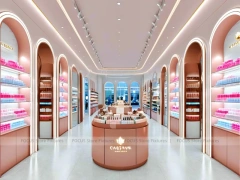 Coral Pink Beauty Store with Round Reception Counter