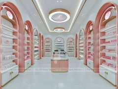 Coral Pink Beauty Store with Round Reception Counter