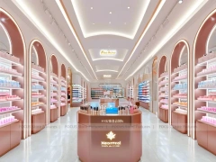 Coral Pink Beauty Store with Round Reception Counter