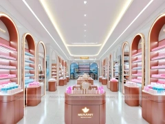 Coral Pink Beauty Store with Round Reception Counter