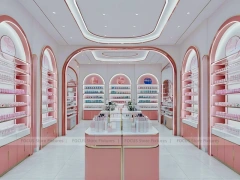Coral Pink Beauty Store with Round Reception Counter