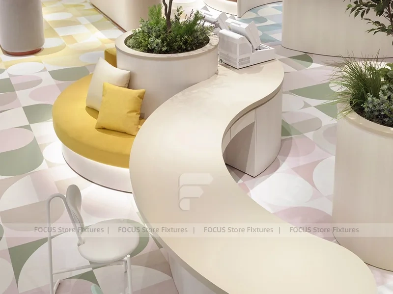 Cream Curved Phone Waiting Bench Display