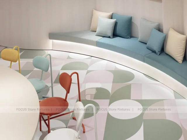 Cream Curved Phone Waiting Bench Display