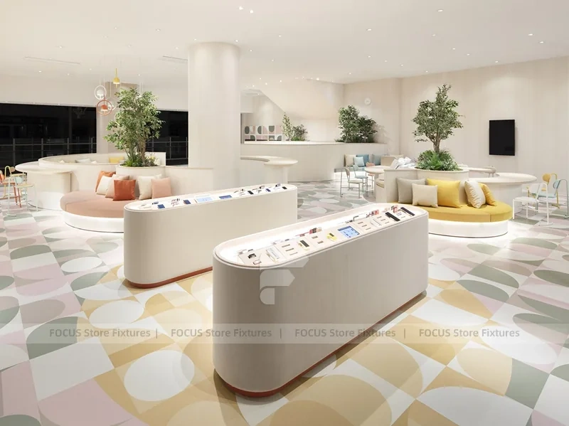 Cream Curved Phone Waiting Bench Display