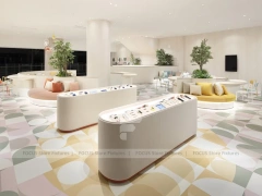 Cream Curved Phone Waiting Bench Display