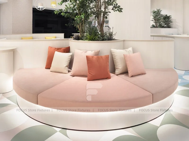Cream Curved Phone Waiting Bench Display