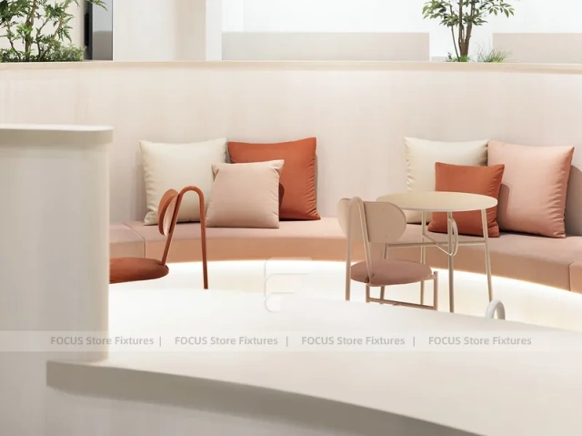 Cream Curved Phone Waiting Bench Display