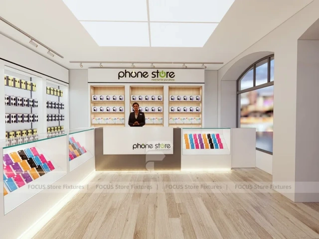 Cream Phone Store Counter And Wall Display
