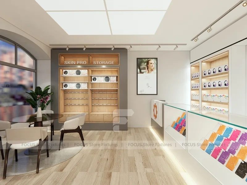 Cream Phone Store Counter And Wall Display