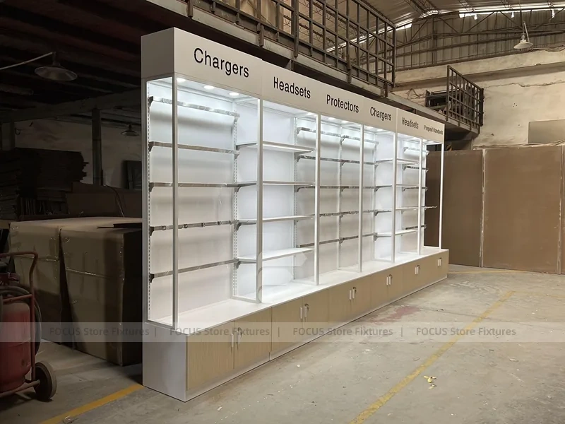 Cream White Phone Display Counter Cabinet
