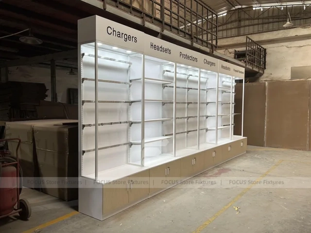Cream White Phone Display Counter Cabinet