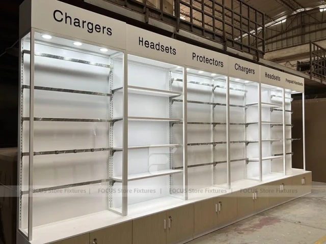 Cream White Phone Display Counter Cabinet