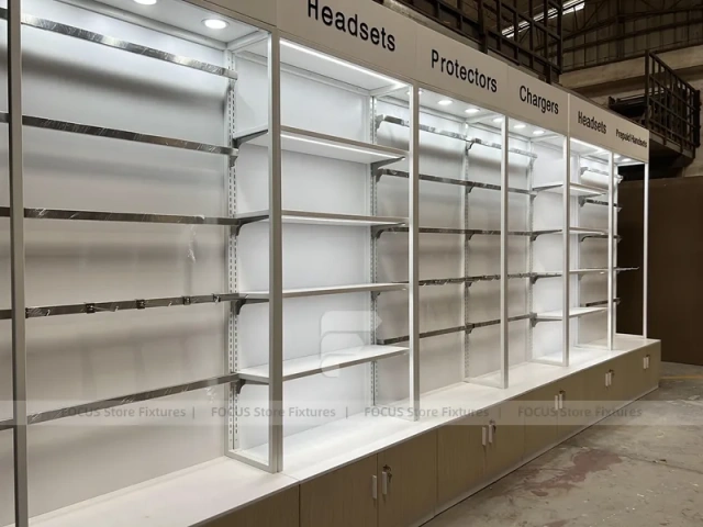 Cream White Phone Display Counter Cabinet