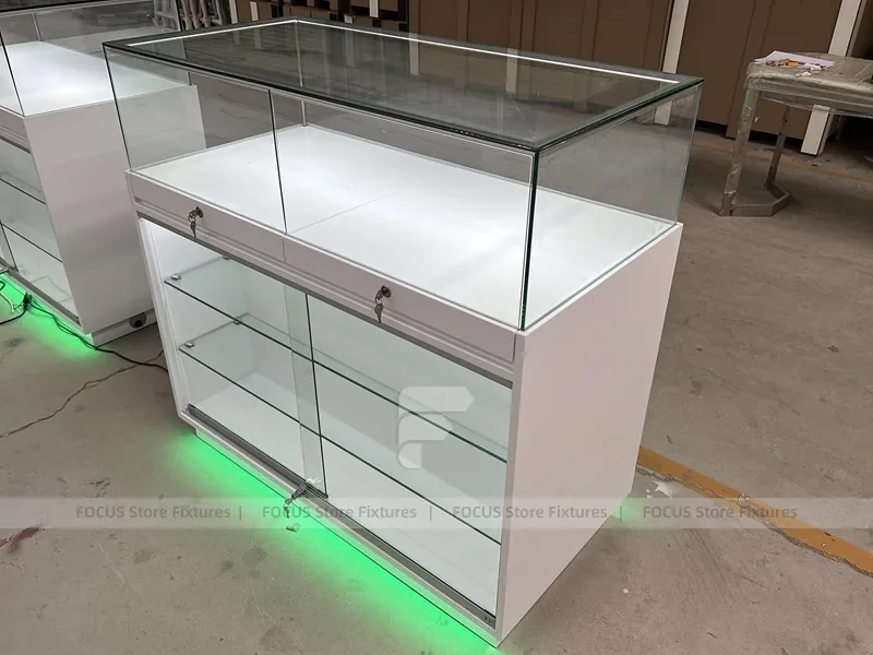 Cream White Phone Display Counter Cabinet