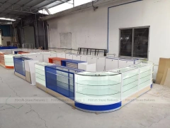 Curved Blue White Phone Glass Showcase Counter