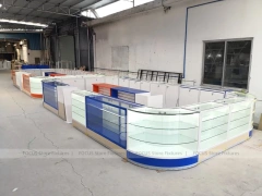 Curved Blue White Phone Glass Showcase Counter