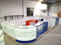 Curved Blue White Phone Glass Showcase Counter