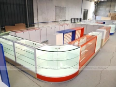Curved Blue White Phone Glass Showcase Counter