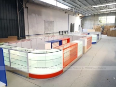 Curved Blue White Phone Glass Showcase Counter