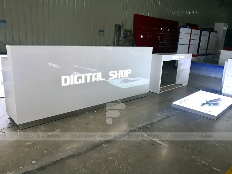 Dark Gray Mobile Shop Kiosk With Illuminated Floor