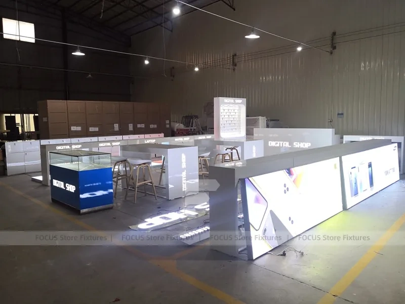 Dark Gray Mobile Shop Kiosk With Illuminated Floor