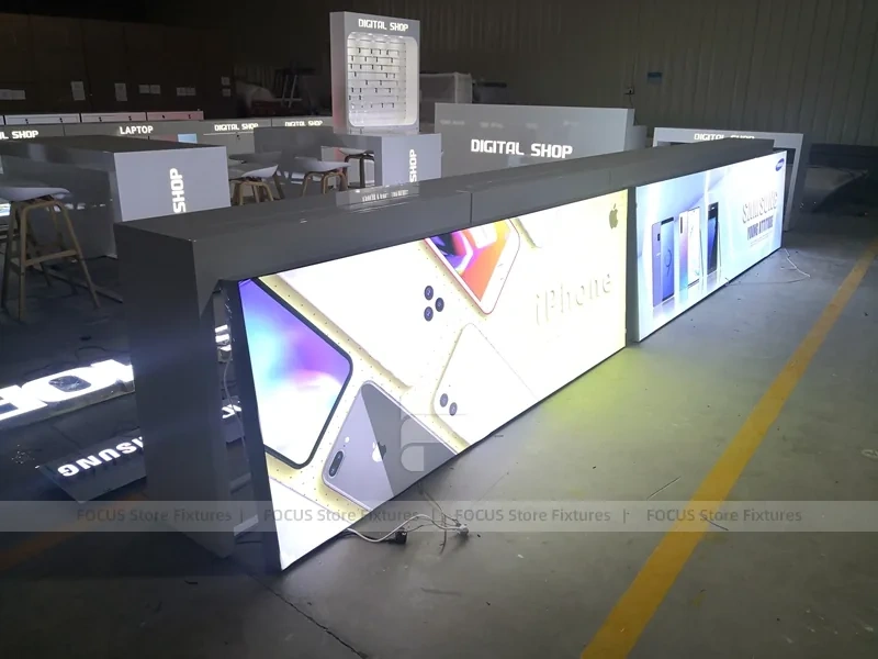 Dark Gray Mobile Shop Kiosk With Illuminated Floor