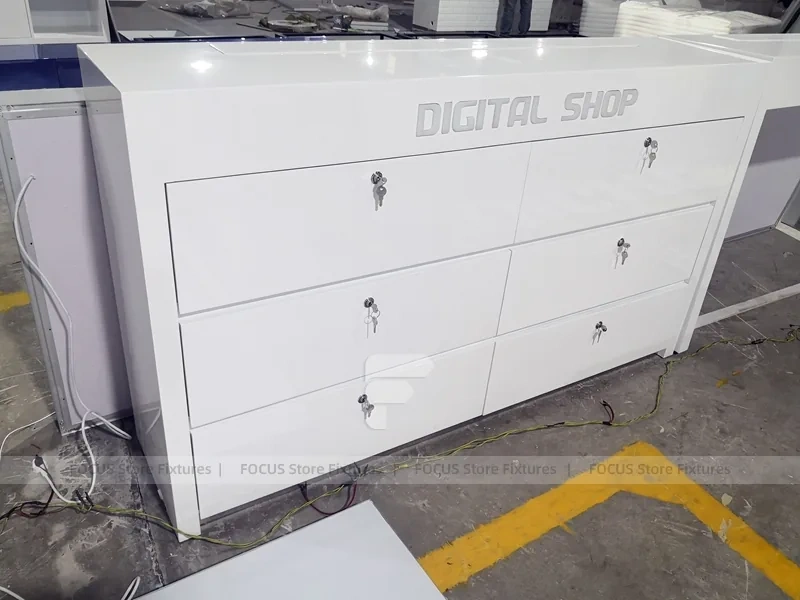Dark Gray Mobile Shop Kiosk With Illuminated Floor