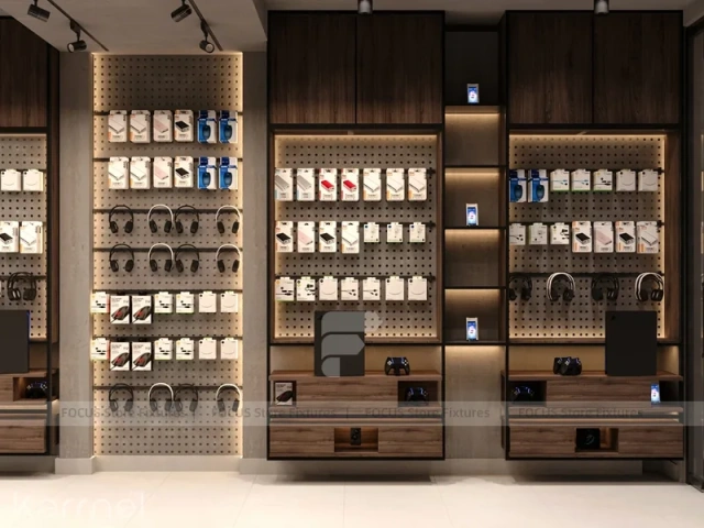Dark Wood Mobile Accessories Wall Display